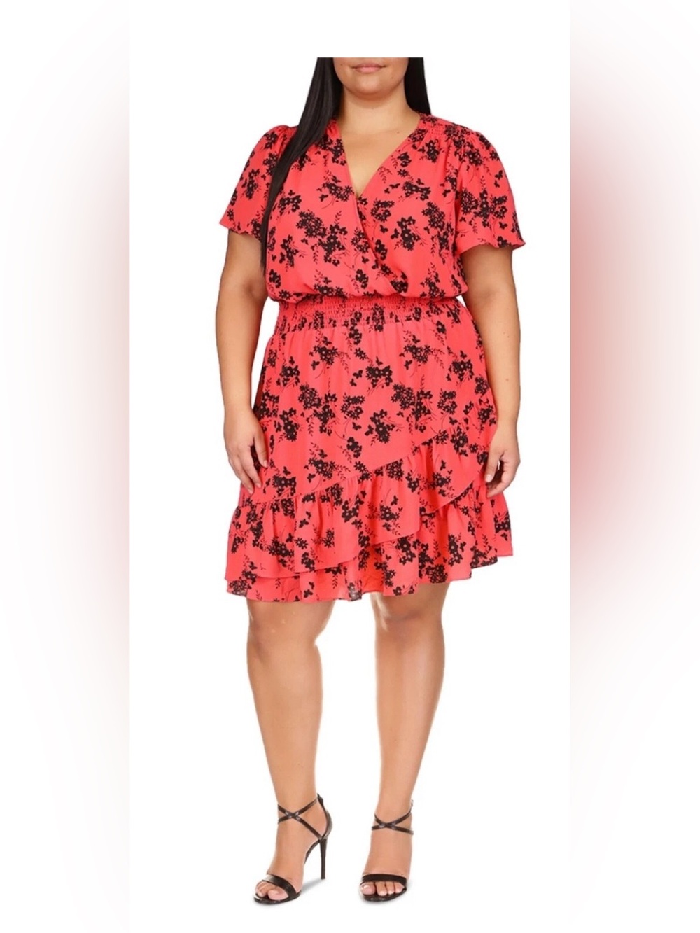 Michael Michael Kors Plus Size 1X Floral-Print Faux-Wrap Dress Pink MSRP $165